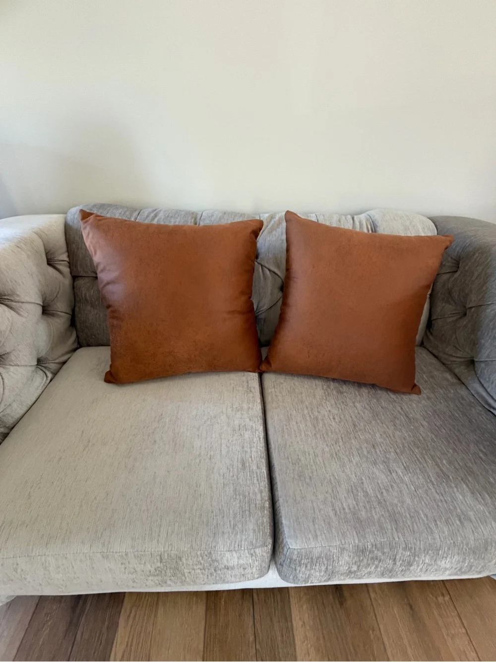 Two Brand New Brown Faux Leather Throw Pillow Pair - Home Accents